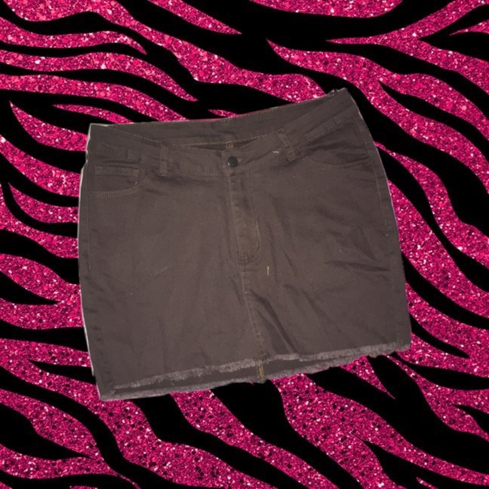 Raw Hem Brown Denim Skirt